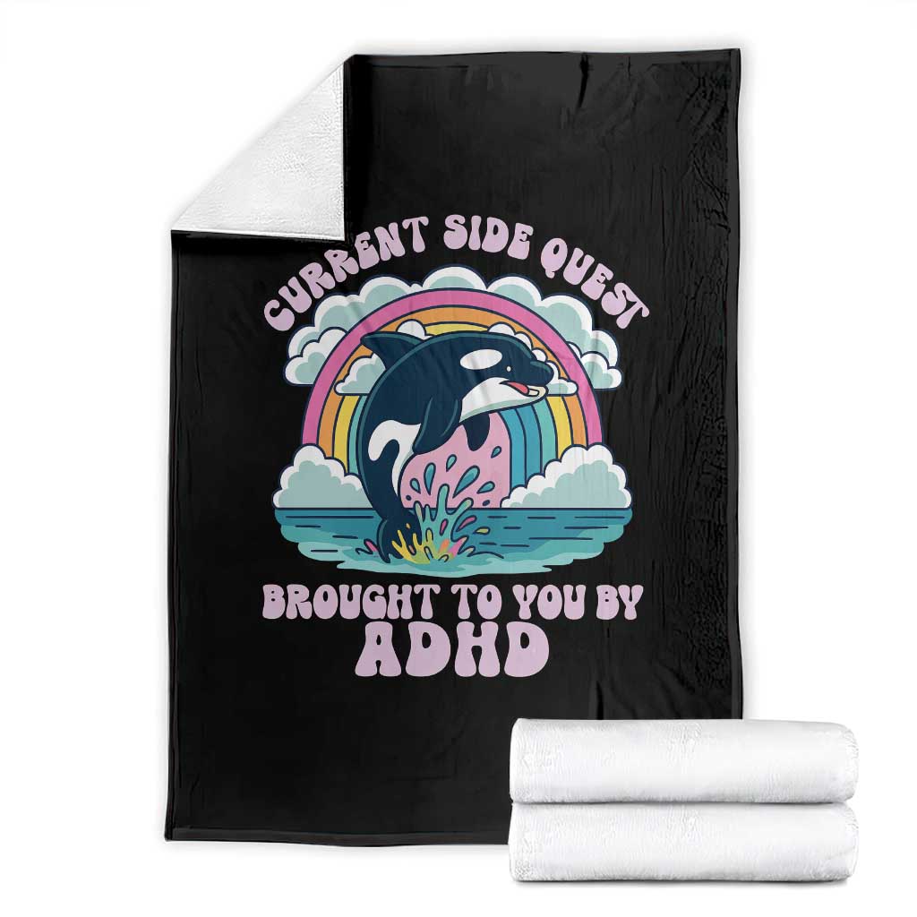 Side Quest ADHD Throw Blanket Funny Neurodivergent Meme TS10 Black Print Your Wear