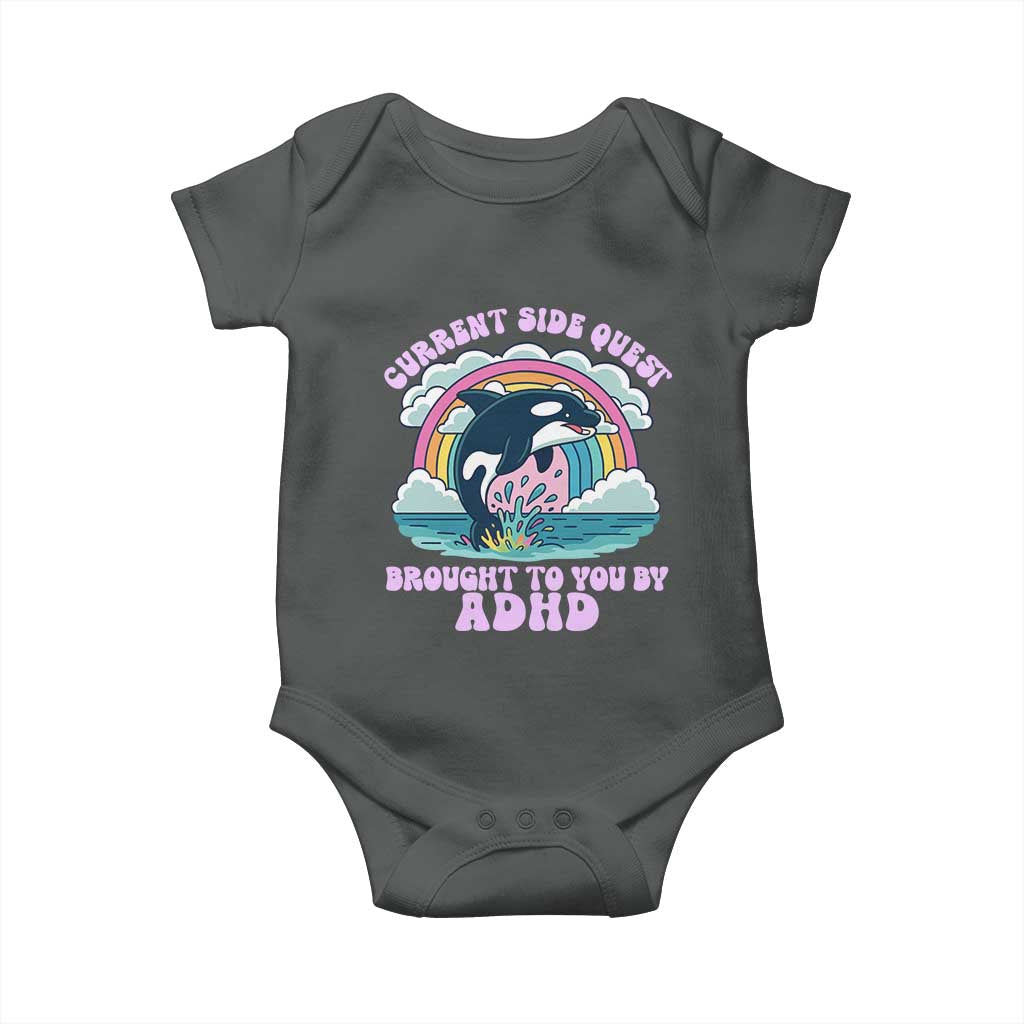 Side Quest ADHD Baby Onesie Funny Neurodivergent Meme TS10 Dark Heather Print Your Wear