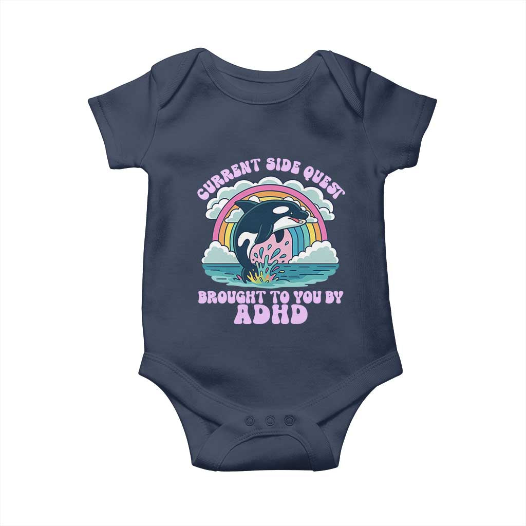 Side Quest ADHD Baby Onesie Funny Neurodivergent Meme TS10 Navy Print Your Wear