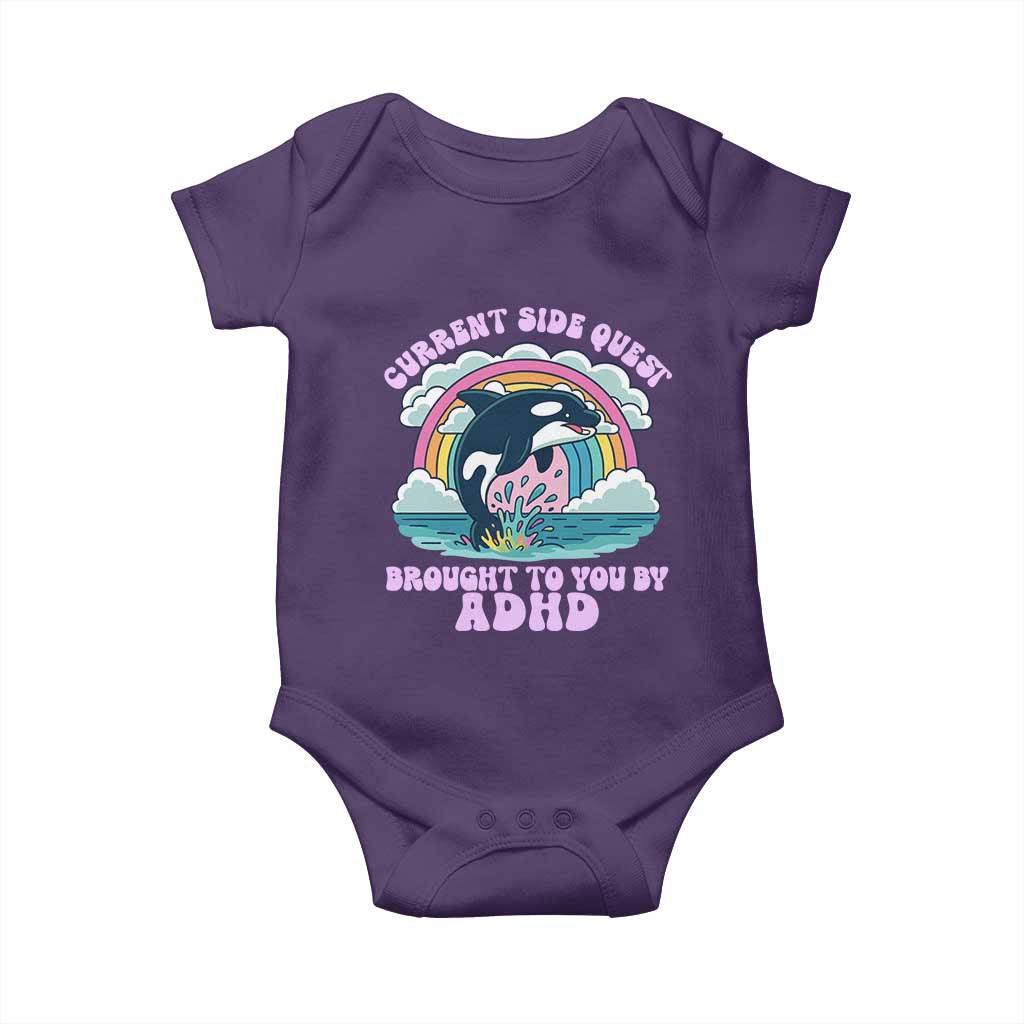 Side Quest ADHD Baby Onesie Funny Neurodivergent Meme TS10 Purple Print Your Wear