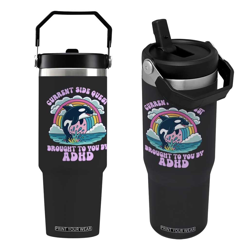 Side Quest ADHD Flip Straw Tumbler Funny Neurodivergent Meme TS10 One Size: 30 oz Black Print Your Wear