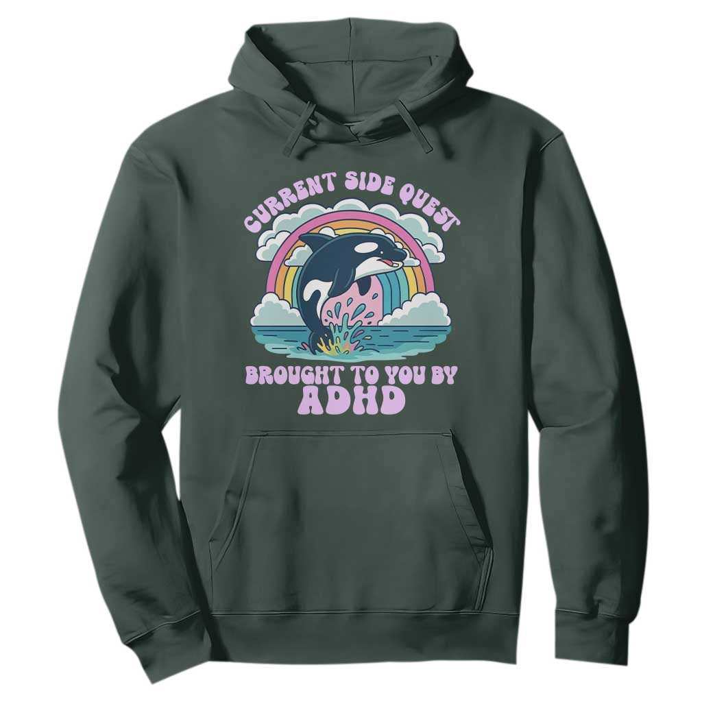 Side Quest ADHD Hoodie Funny Neurodivergent Meme TS10 Dark Forest Green Print Your Wear