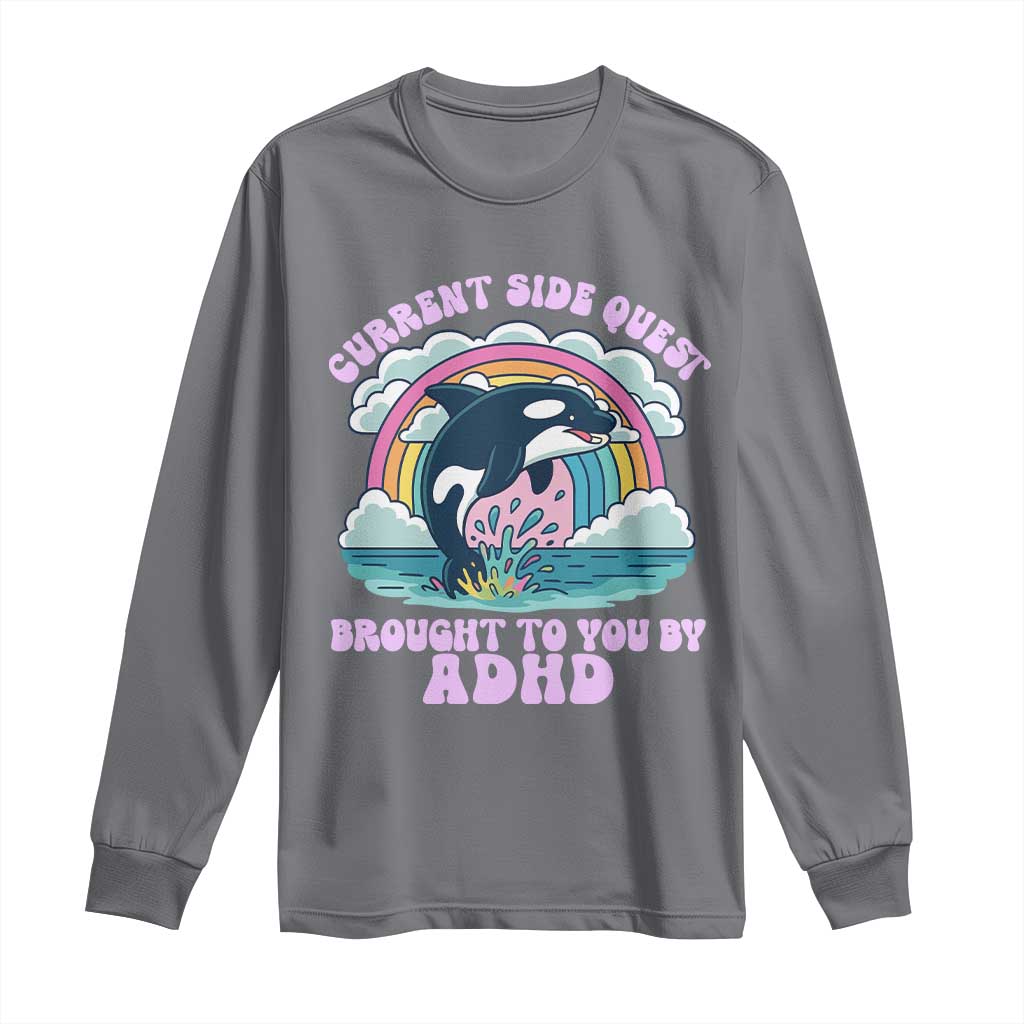Side Quest ADHD Long Sleeve Shirt Funny Neurodivergent Meme TS10 Charcoal Print Your Wear