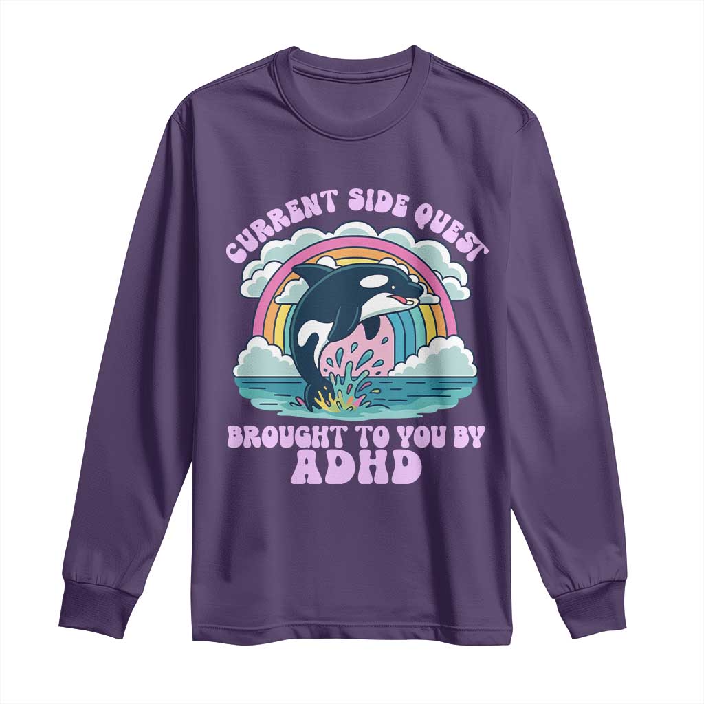 Side Quest ADHD Long Sleeve Shirt Funny Neurodivergent Meme TS10 Purple Print Your Wear
