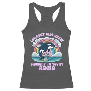 Side Quest ADHD Racerback Tank Top Funny Neurodivergent Meme TS10 Dark Heather Print Your Wear