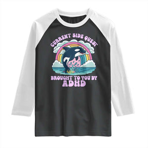 Side Quest ADHD Raglan Shirt Funny Neurodivergent Meme TS10 Black White Print Your Wear
