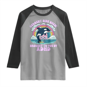 Side Quest ADHD Raglan Shirt Funny Neurodivergent Meme TS10 Sport Gray Black Print Your Wear