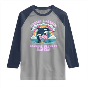 Side Quest ADHD Raglan Shirt Funny Neurodivergent Meme TS10 Sport Gray Navy Print Your Wear