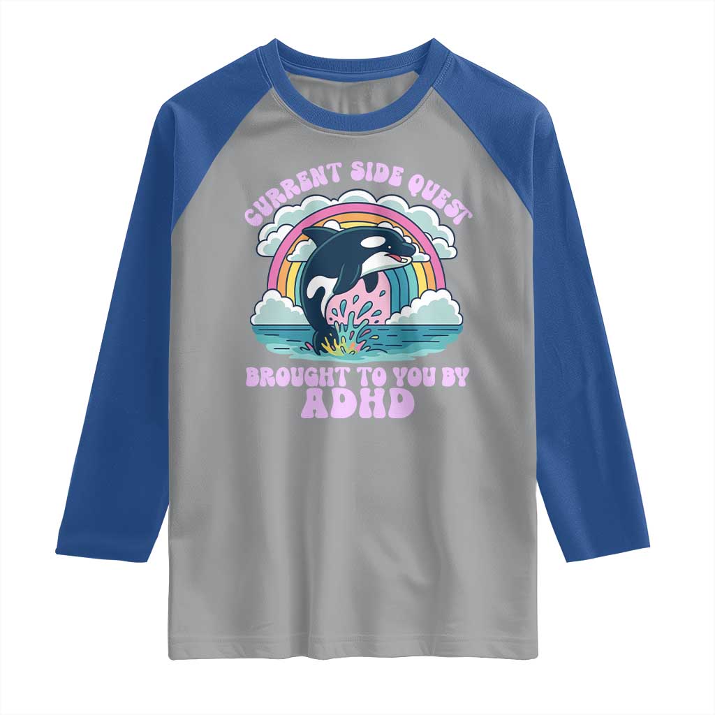 Side Quest ADHD Raglan Shirt Funny Neurodivergent Meme TS10 Sport Gray Royal Print Your Wear