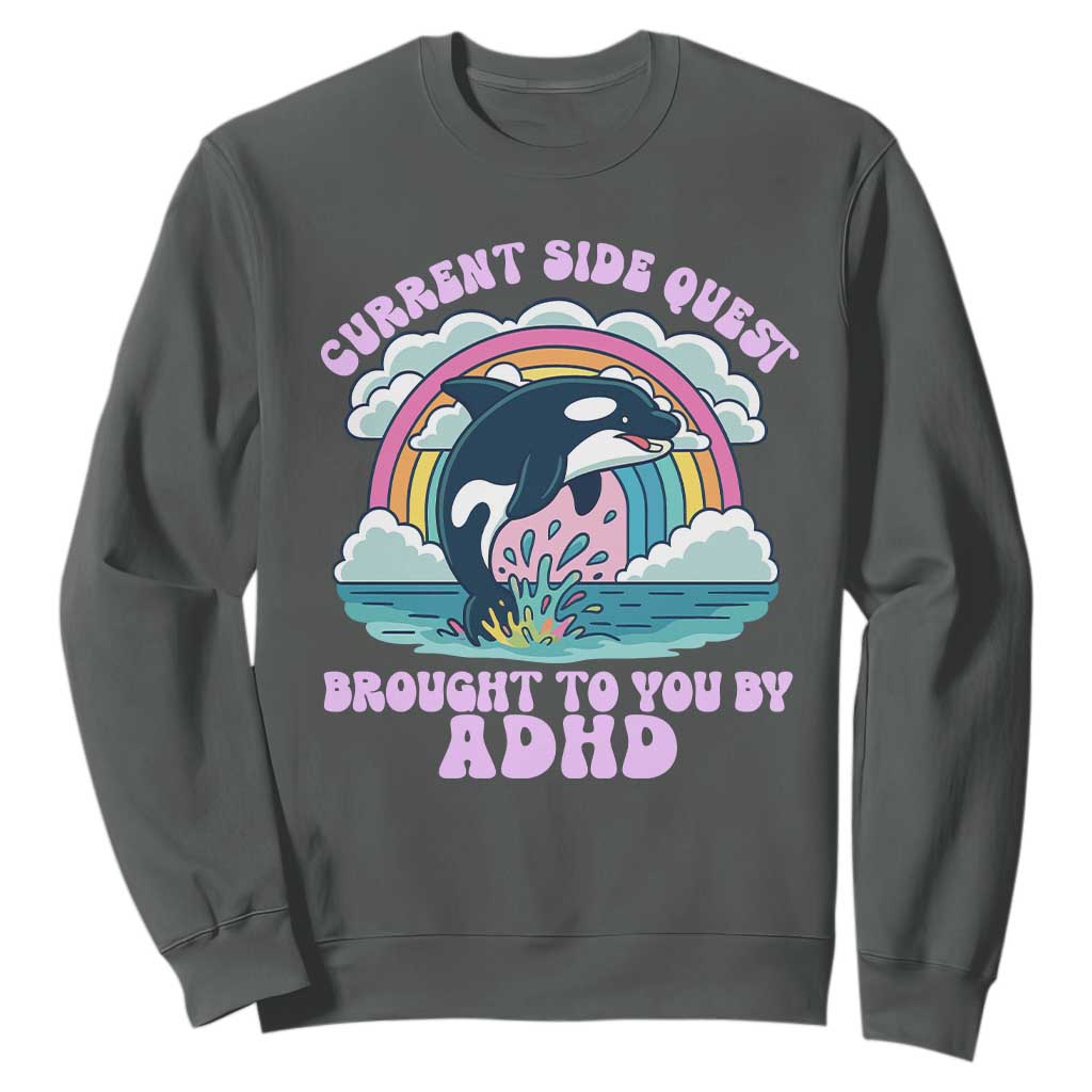 Side Quest ADHD Sweatshirt Funny Neurodivergent Meme TS10 Dark Heather Print Your Wear