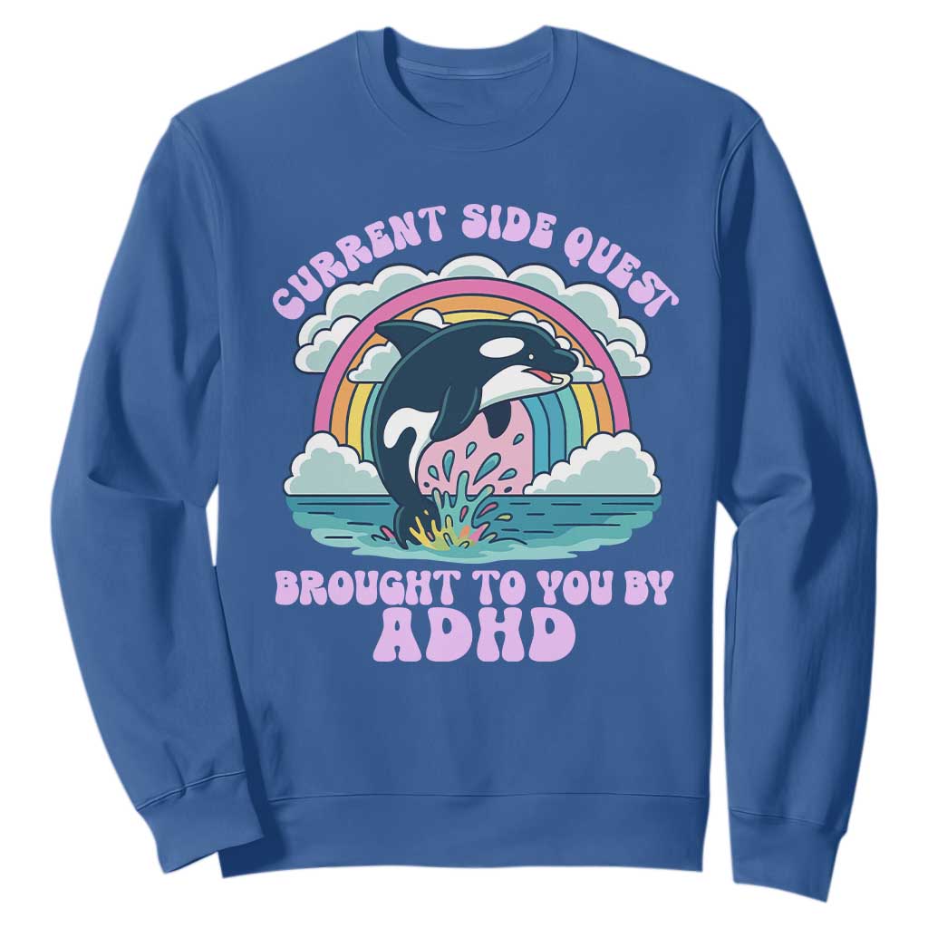 Side Quest ADHD Sweatshirt Funny Neurodivergent Meme TS10 Royal Blue Print Your Wear