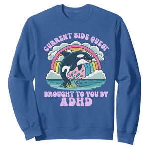 Side Quest ADHD Sweatshirt Funny Neurodivergent Meme TS10 Royal Blue Print Your Wear