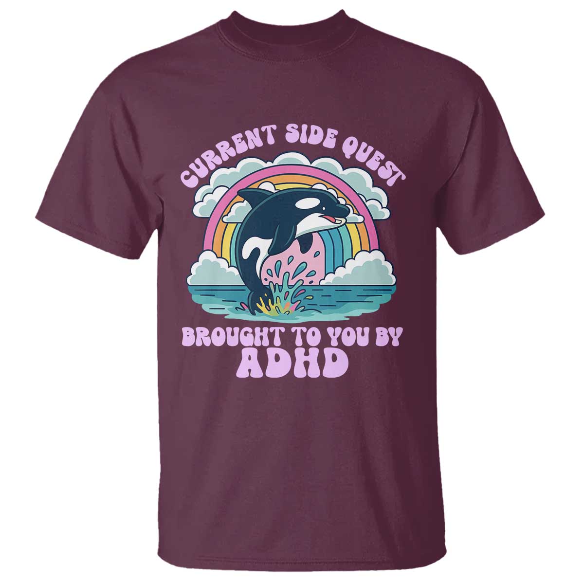 Side Quest ADHD T Shirt Funny Neurodivergent Meme TS10 Maroon Print Your Wear