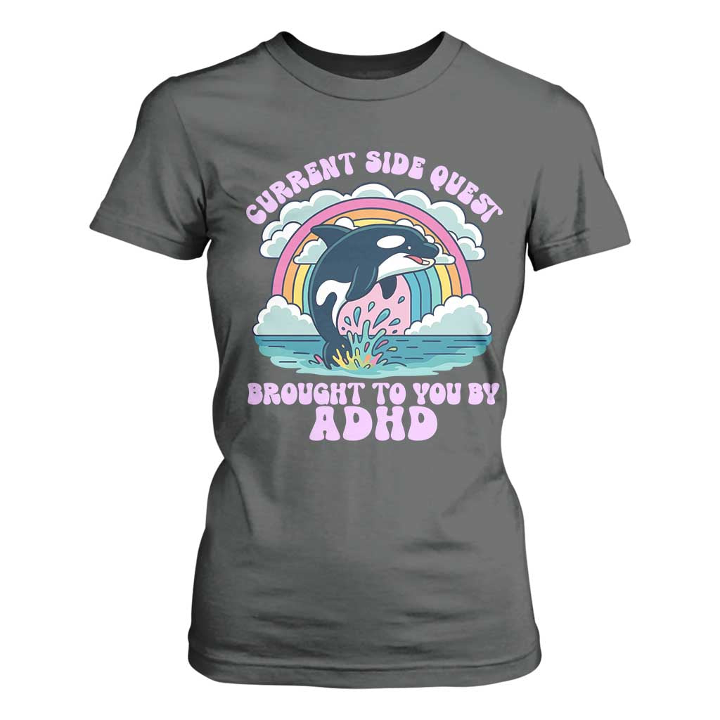 Side Quest ADHD T Shirt For Women Funny Neurodivergent Meme TS10 Dark Heather Print Your Wear