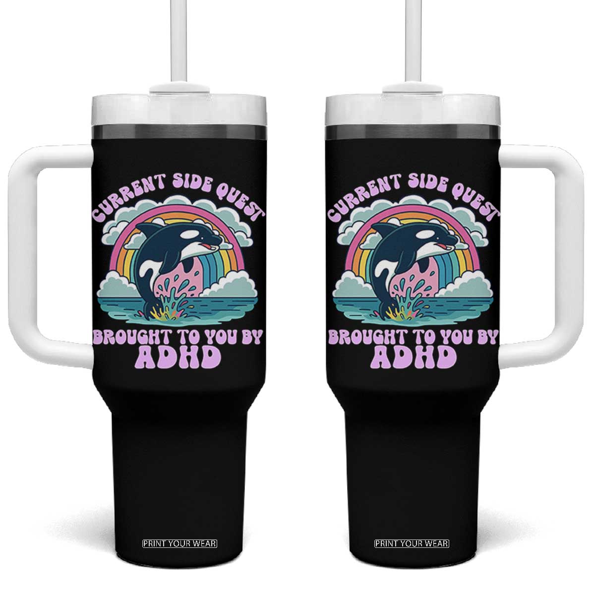 Side Quest ADHD Tumbler With Handle Funny Neurodivergent Meme TS10 One Size: 40 oz Black Print Your Wear