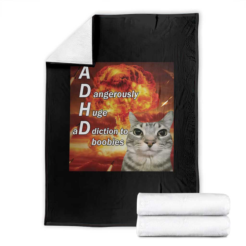 ADHD Cat Meme Throw Blanket Funny Kitty Flames Neurodivergent Gen Z TS10 Black Print Your Wear