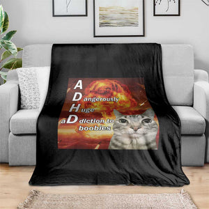 ADHD Cat Meme Throw Blanket Funny Kitty Flames Neurodivergent Gen Z TS10 Print Your Wear