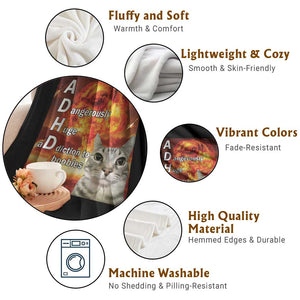 ADHD Cat Meme Throw Blanket Funny Kitty Flames Neurodivergent Gen Z TS10 Print Your Wear