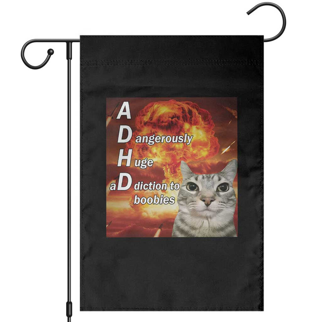 ADHD Cat Meme Garden Flag Funny Kitty Flames Neurodivergent Gen Z TS10 Black Print Your Wear
