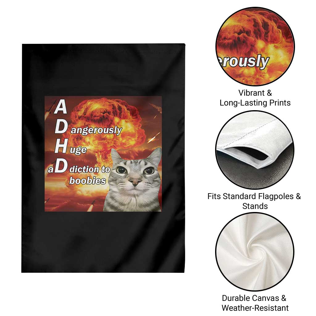 ADHD Cat Meme Garden Flag Funny Kitty Flames Neurodivergent Gen Z TS10 Print Your Wear