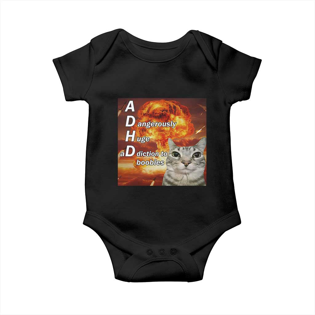ADHD Cat Meme Baby Onesie Funny Kitty Flames Neurodivergent Gen Z TS10 Black Print Your Wear