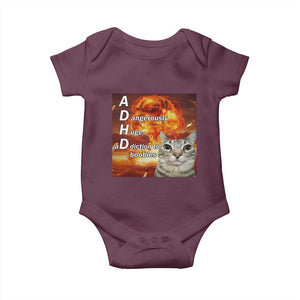 ADHD Cat Meme Baby Onesie Funny Kitty Flames Neurodivergent Gen Z TS10 Maroon Print Your Wear