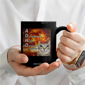 ADHD Cat Meme Coffee Mug Funny Kitty Flames Neurodivergent Gen Z TS10 Print Your Wear