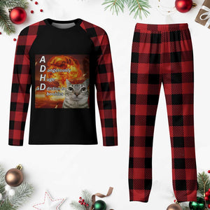 ADHD Cat Meme Plaid Pajama Set Funny Kitty Flames Neurodivergent Gen Z TS10 Buffalo Plaid Print Your Wear