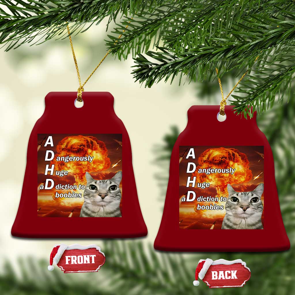 ADHD Cat Meme Ceramic Ornament Funny Kitty Flames Neurodivergent Gen Z TS10 Print Your Wear