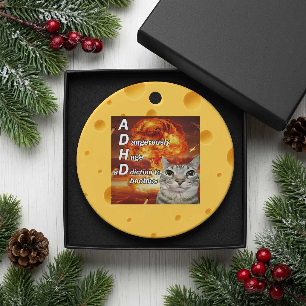 ADHD Cat Meme Ceramic Ornament Funny Kitty Flames Neurodivergent Gen Z TS10 1pc Yellow Cheese Print Your Wear