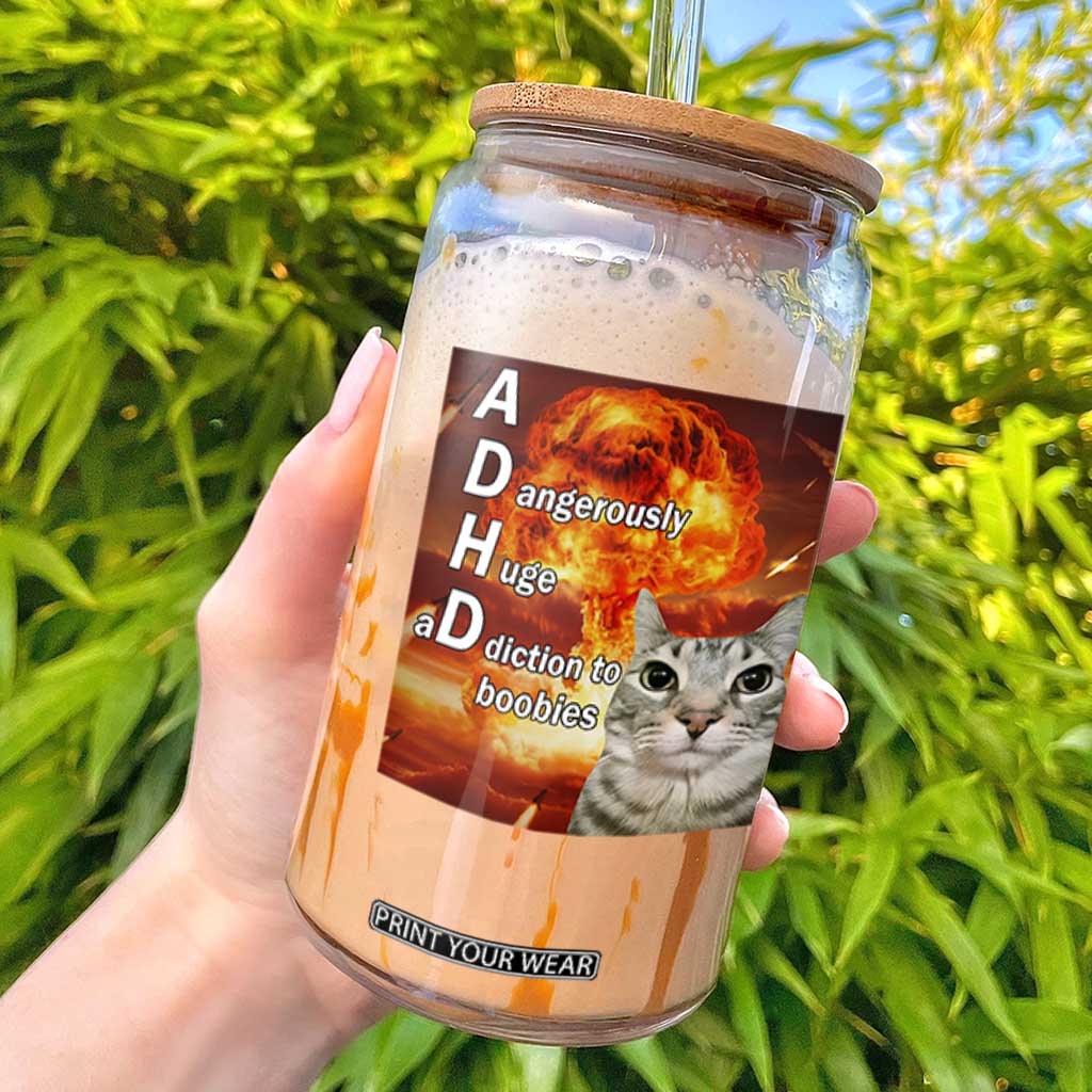 ADHD Cat Meme Glass Can Funny Kitty Flames Neurodivergent Gen Z TS10 Black Print Your Wear