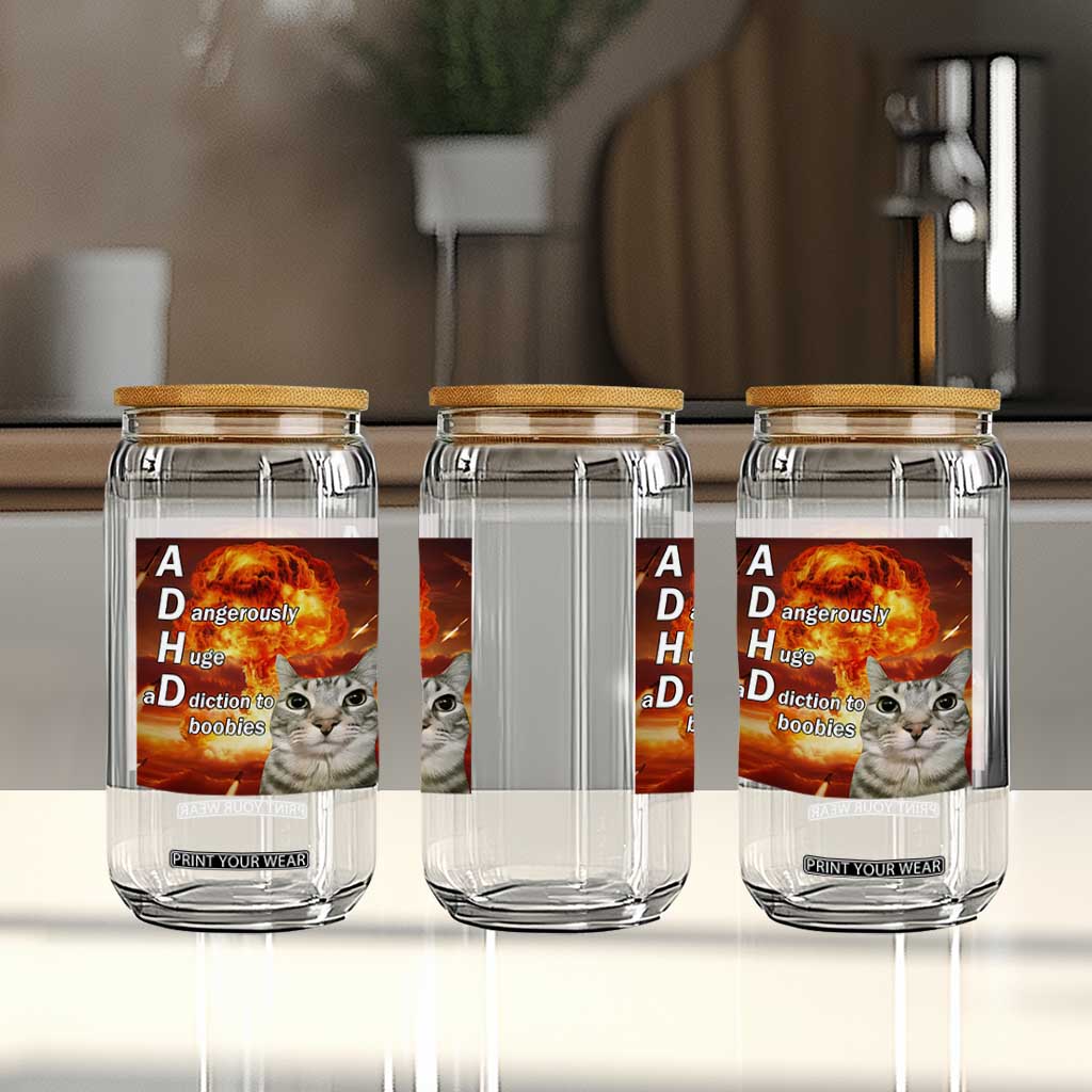ADHD Cat Meme Glass Can Funny Kitty Flames Neurodivergent Gen Z TS10 Print Your Wear
