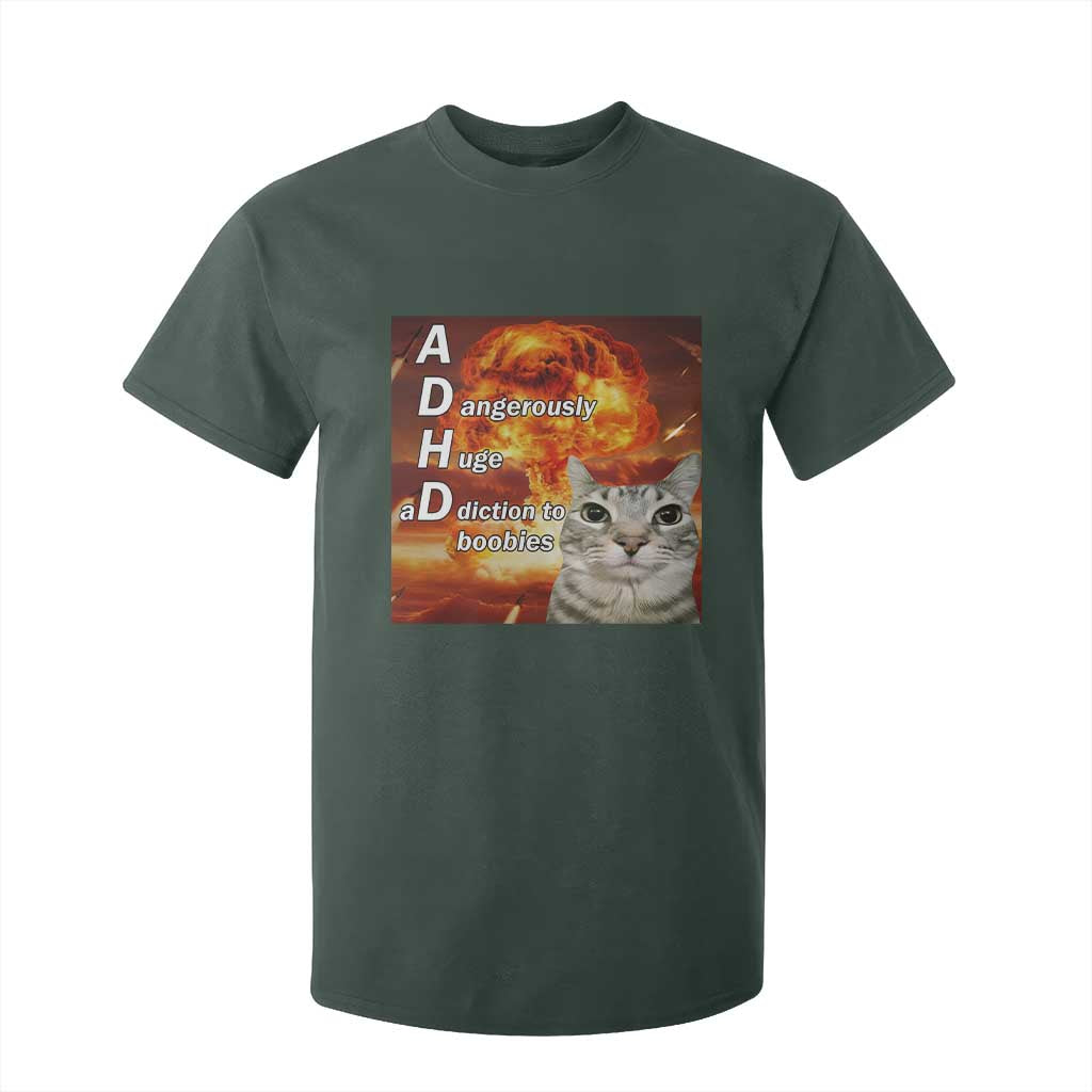 ADHD Cat Meme T Shirt For Kid Funny Kitty Flames Neurodivergent Gen Z TS10 Dark Forest Green Print Your Wear