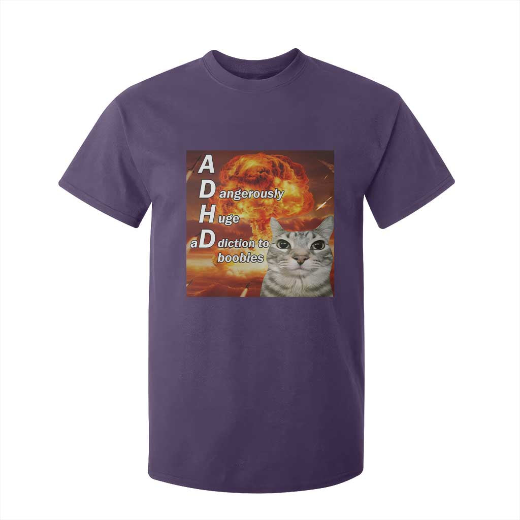 ADHD Cat Meme T Shirt For Kid Funny Kitty Flames Neurodivergent Gen Z TS10 Purple Print Your Wear