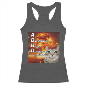 ADHD Cat Meme Racerback Tank Top Funny Kitty Flames Neurodivergent Gen Z TS10 Dark Heather Print Your Wear