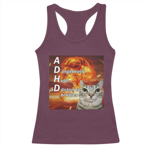 ADHD Cat Meme Racerback Tank Top Funny Kitty Flames Neurodivergent Gen Z TS10 Maroon Print Your Wear