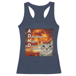 ADHD Cat Meme Racerback Tank Top Funny Kitty Flames Neurodivergent Gen Z TS10 Navy Print Your Wear