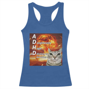 ADHD Cat Meme Racerback Tank Top Funny Kitty Flames Neurodivergent Gen Z TS10 Royal Blue Print Your Wear