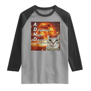 ADHD Cat Meme Raglan Shirt Funny Kitty Flames Neurodivergent Gen Z TS10 Sport Gray Black Print Your Wear