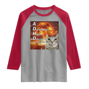 ADHD Cat Meme Raglan Shirt Funny Kitty Flames Neurodivergent Gen Z TS10 Sport Gray Red Print Your Wear