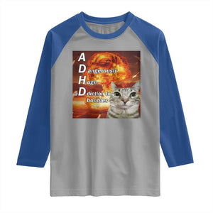 ADHD Cat Meme Raglan Shirt Funny Kitty Flames Neurodivergent Gen Z TS10 Sport Gray Royal Print Your Wear