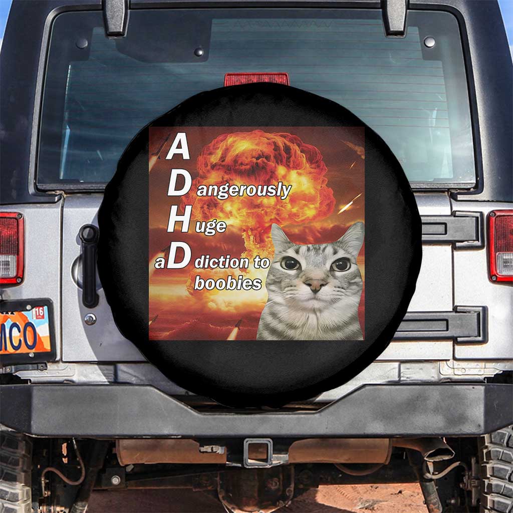 ADHD Cat Meme Spare Tire Cover Funny Kitty Flames Neurodivergent Gen Z TS10 No hole Black Print Your Wear