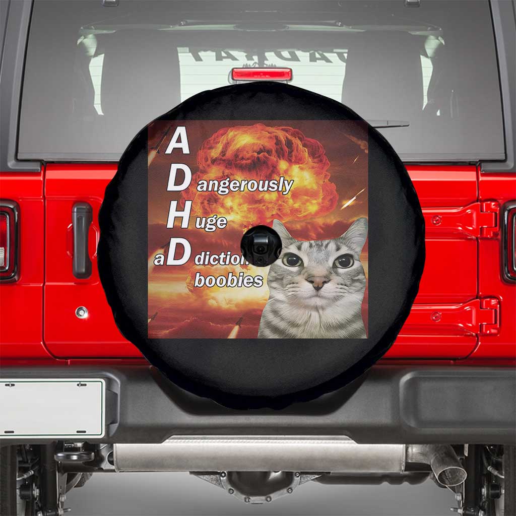 ADHD Cat Meme Spare Tire Cover Funny Kitty Flames Neurodivergent Gen Z TS10 Black Print Your Wear