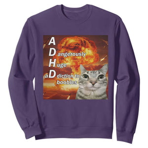 ADHD Cat Meme Sweatshirt Funny Kitty Flames Neurodivergent Gen Z TS10 Purple Print Your Wear