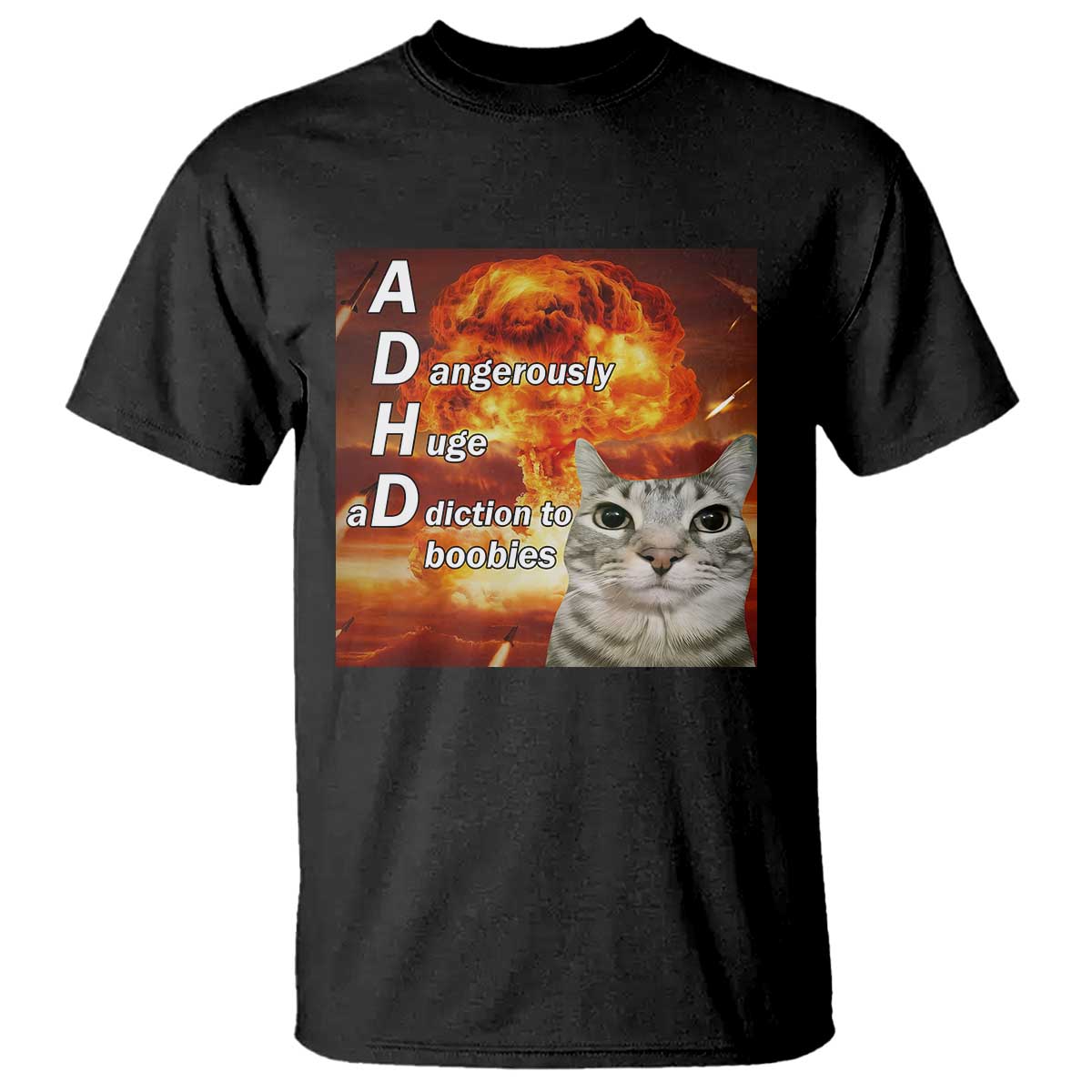 ADHD Cat Meme T Shirt Funny Kitty Flames Neurodivergent Gen Z TS10 Black Print Your Wear