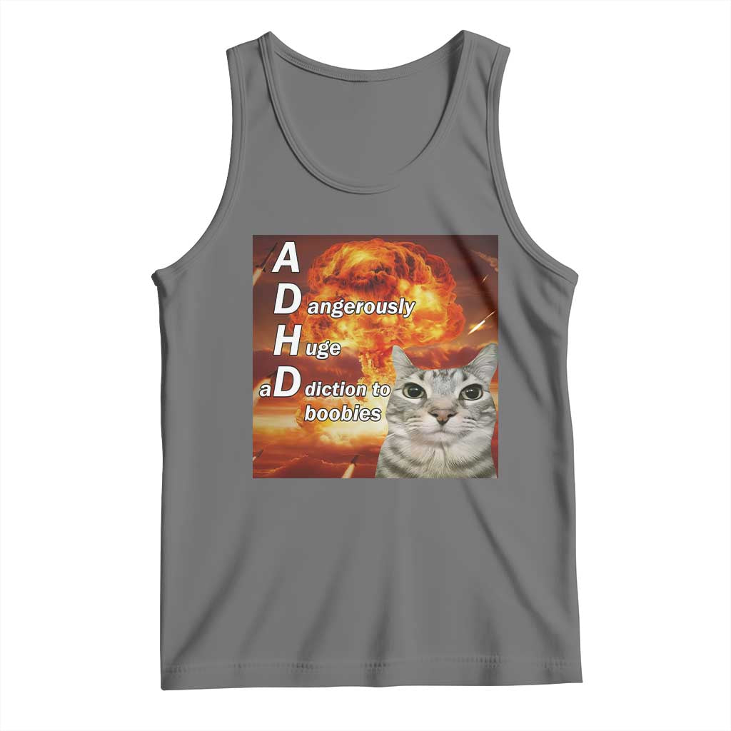 ADHD Cat Meme Tank Top Funny Kitty Flames Neurodivergent Gen Z TS10 Black Heather Print Your Wear