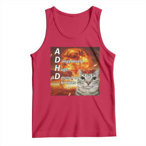 ADHD Cat Meme Tank Top Funny Kitty Flames Neurodivergent Gen Z TS10 Red Print Your Wear