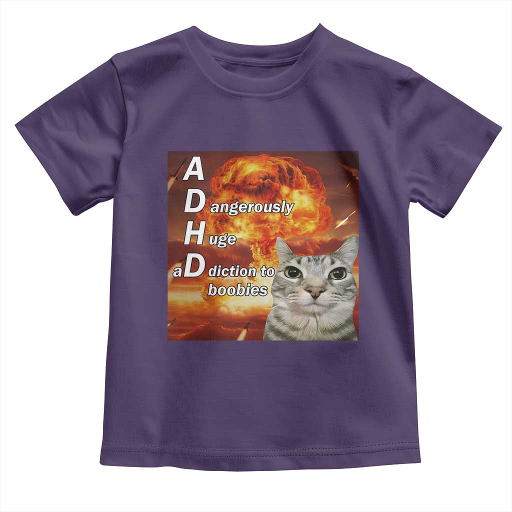 ADHD Cat Meme Toddler T Shirt Funny Kitty Flames Neurodivergent Gen Z TS10 Purple Print Your Wear