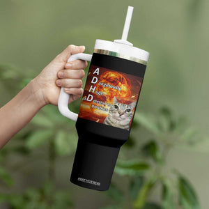 ADHD Cat Meme Tumbler With Handle Funny Kitty Flames Neurodivergent Gen Z TS10 Print Your Wear