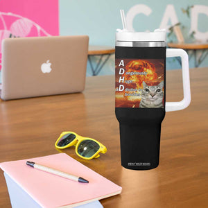 ADHD Cat Meme Tumbler With Handle Funny Kitty Flames Neurodivergent Gen Z TS10 Print Your Wear